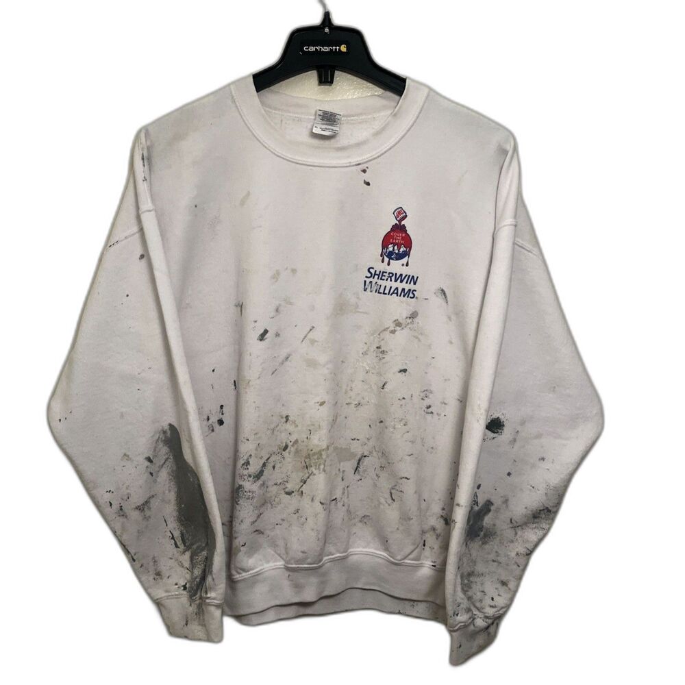 Sherwin Williams Cotton Blend Paint Trashed Blue Collar Grunge Crewneck OOAK- XL